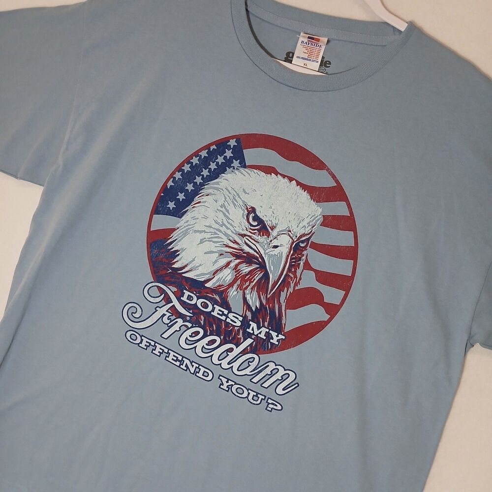 Goodie Two Sleeves Freedom Eagle Graphic Tee Light Blue Men's XL Crew 1141